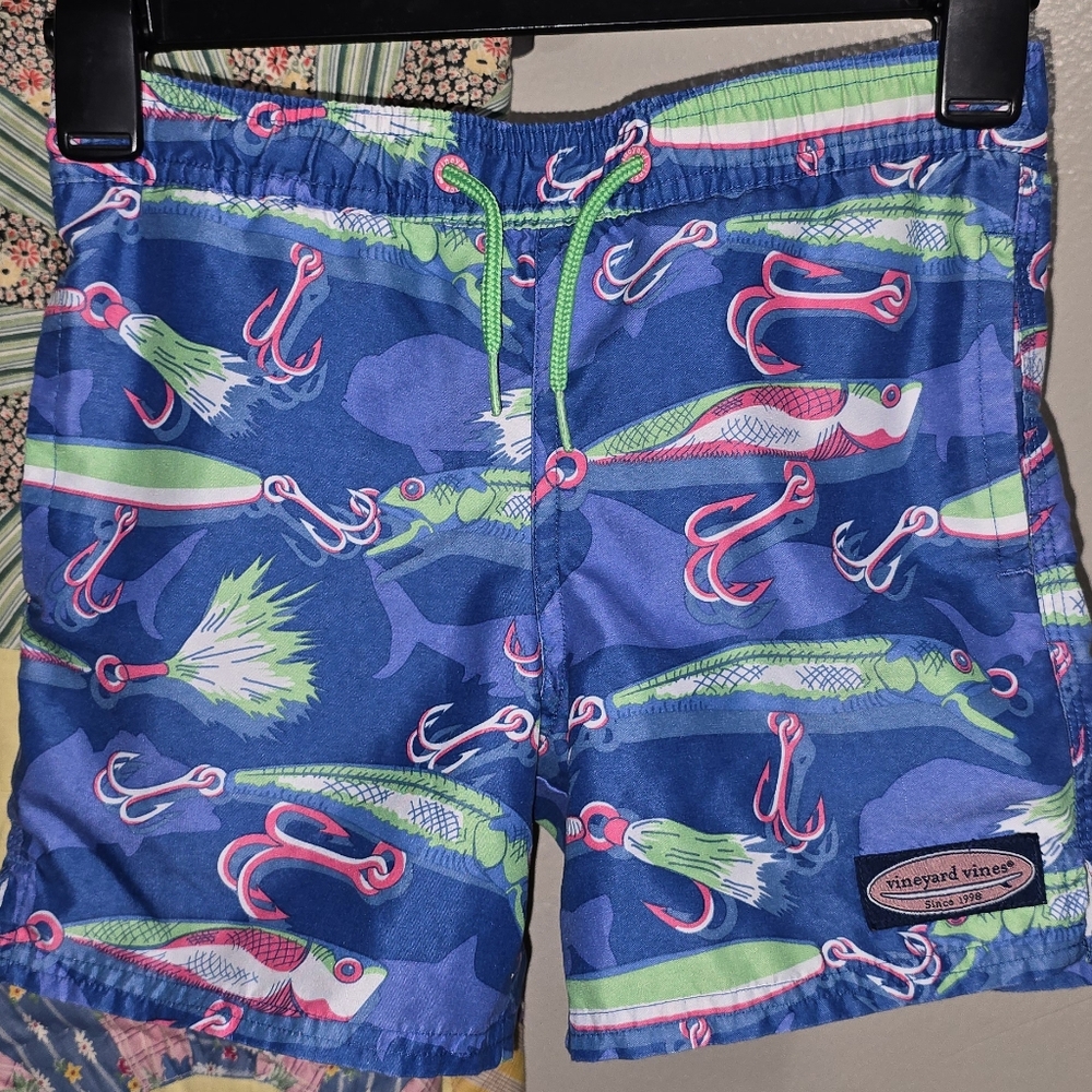 Vineyard Vines Blue and Green Lure Print Swim Shorts
